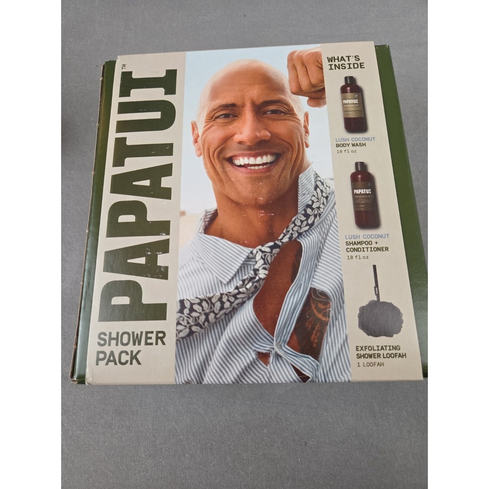 NEW! PAPATUI SHOWER PACK LUSH COCONUT SCENT BODY WASH SHAMPOO+CONDITIONER LOOFAH